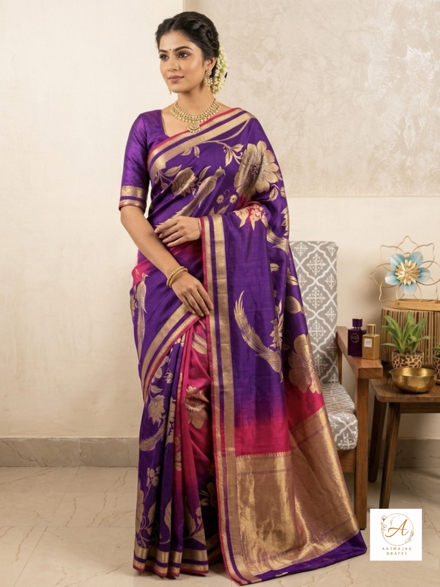 Purple Banarasi Katan Silk Saree
