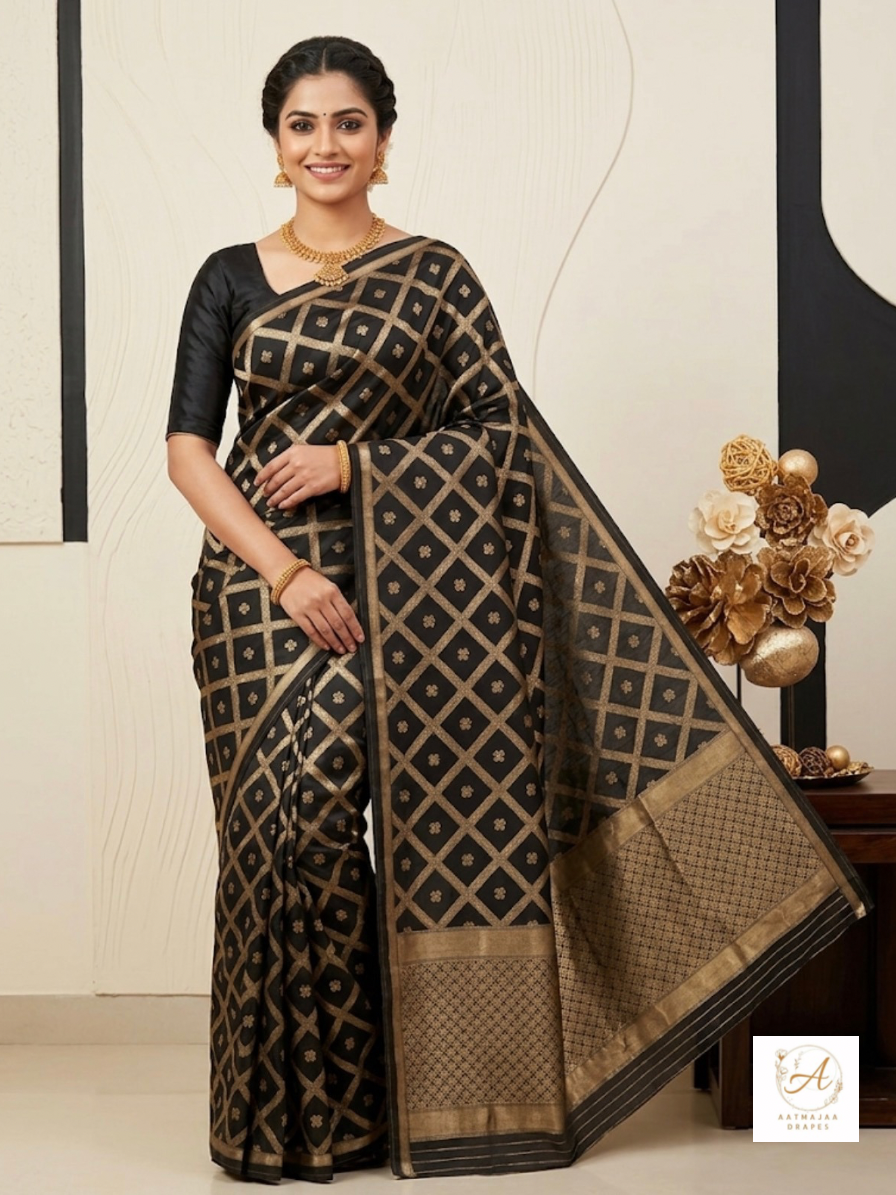 Black Banarasi Katan Silk Saree