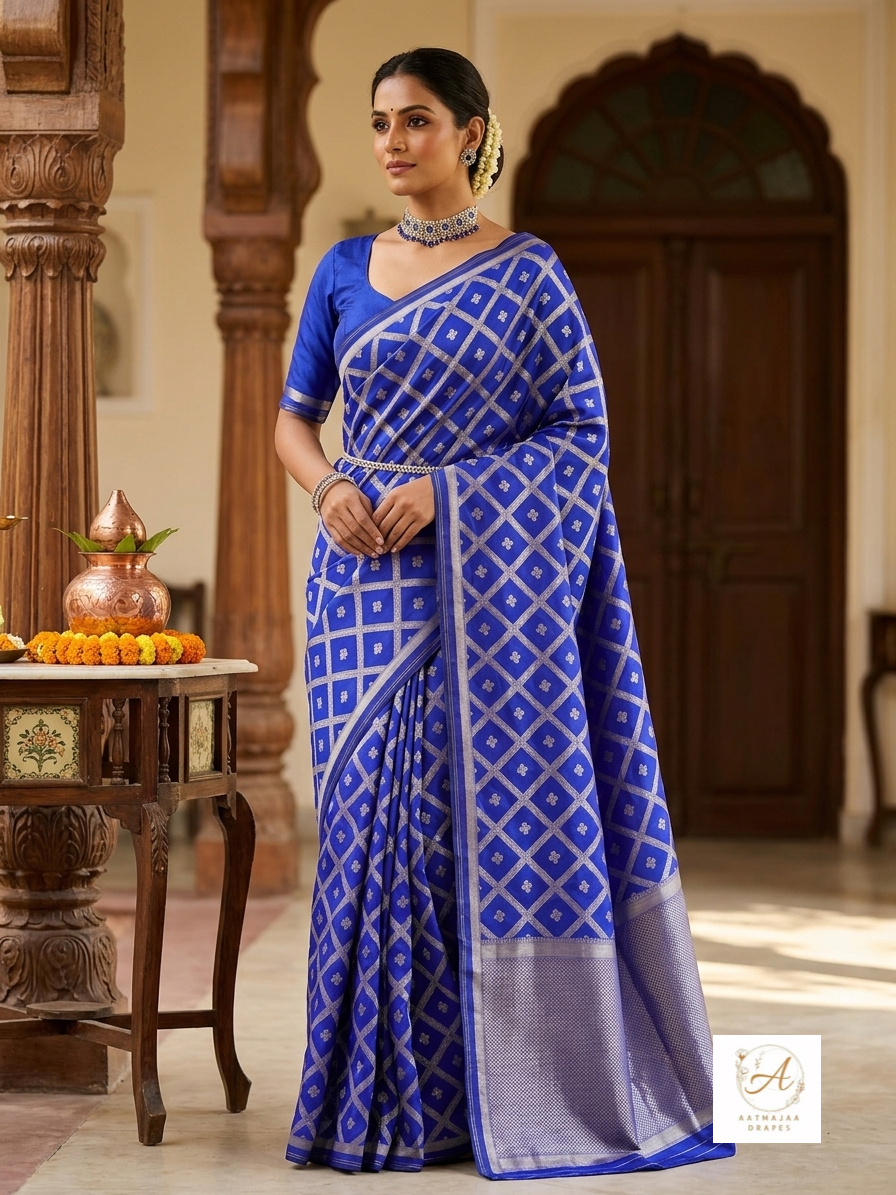 Blue Banarasi Katan Silk Saree
